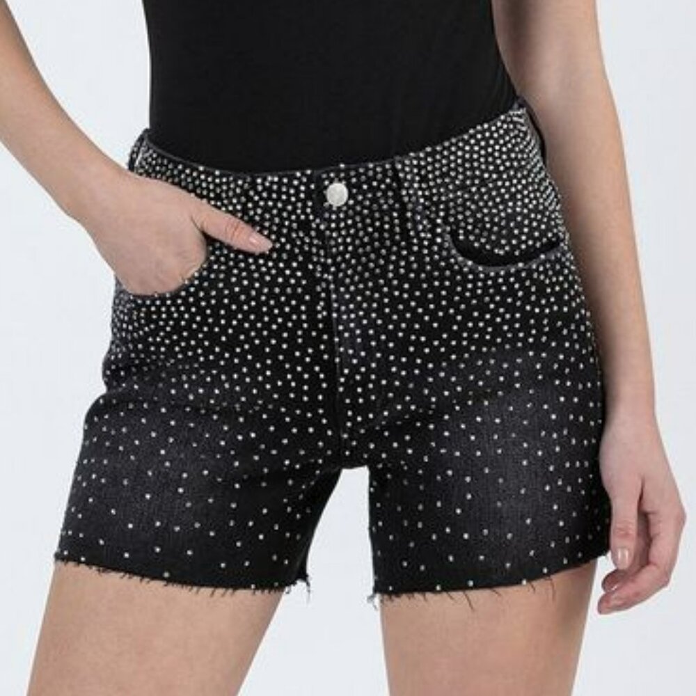 NWT Black Rhinestone A-Line Denim Shorts – Lovervet by Vervet